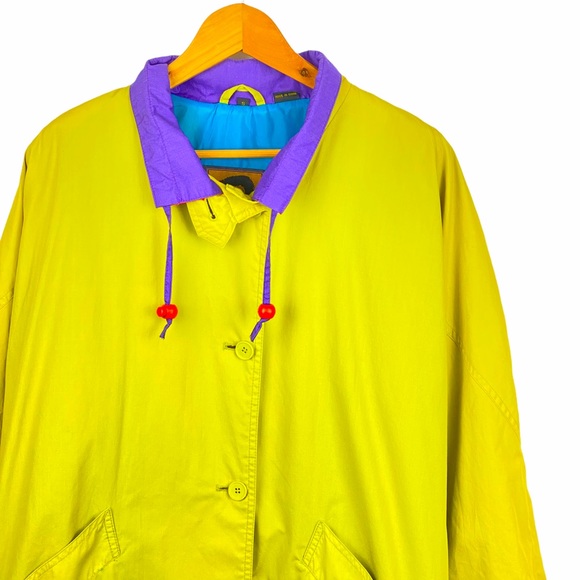 Foxrun Vintage 90s Funky Colorblock Neon Oversized Mid Length Windbreaker Jacket - Picture 4 of 12